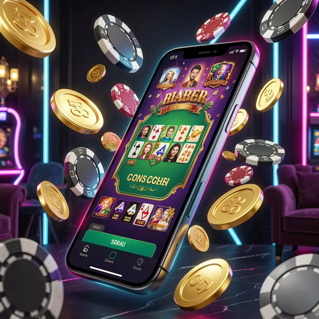 Modern smartphone displaying the 22BC8 online casino mobile app interface with glowing casino elements, golden coins, and poker chips flying around against a dark luxury background with neon accents Modern smartphone displaying the 22BC8 online casino mobile app interface with glowing casino elements, golden coins, and poker chips flying around against a dark luxury background with neon accents